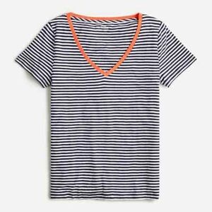 J. Crew Vintage Cotton V-neck Ringer Tee In Strips Size Small
